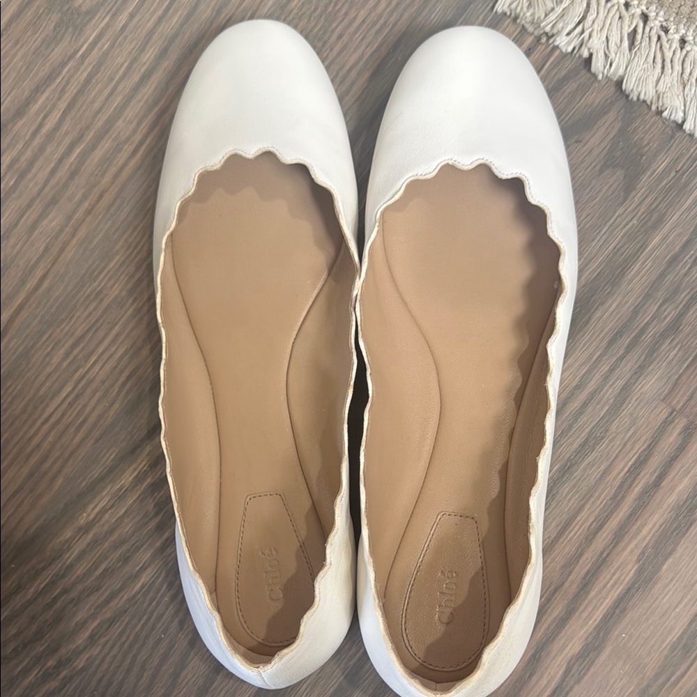 Chloe White Scalloped Ballet Flats
